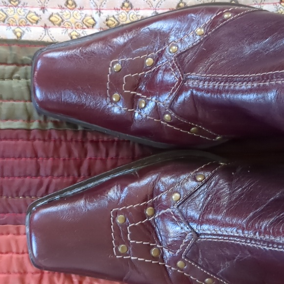 RIEKER* Brown leather studded side zip cowboy style square toe shoe/bootie 39 - Picture 12 of 16